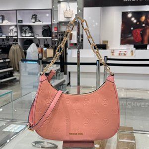 Michael Kors Cora Large Zip Shoulder Crossbody Embossed Leather Bag MK Primrose